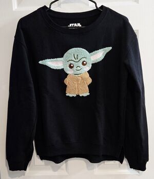 Star Wars Baby Yoda Grogu Chenille Patch Sweatshirt Size L Fits Adult Small / M